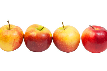 red and yellow apples on a white background. the concept of making apple juice. healthy food illustration. juicy sweet fruits on the table. many big apples on a light texture.