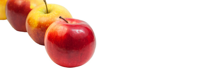 red and yellow apples on a white background. the concept of making apple juice. healthy food illustration. juicy sweet fruits on the table. many big apples on a light texture.