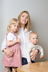 mother son daughter blonde scandinavian country estonian family at home