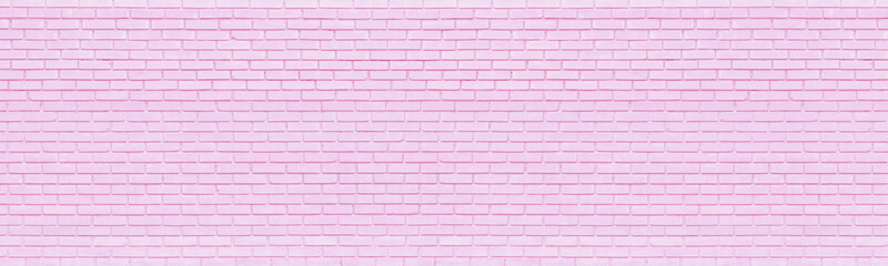 Pink painted old brick wall wide texture. Soft rose color shabby brickwork. Abstract vintage...
