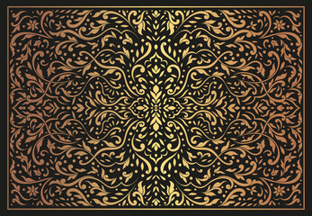 Black and gold leaves background. Vector ornament pattern. Paisley elements. Great for fabric, invitation, wallpaper, decoration, packaging or any desired idea.