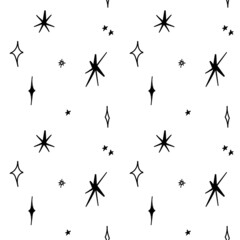 Seamless pattern with y2k bling and stars or sparkles.