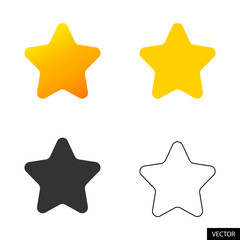 Star icon set in flat style design for website, app, UI, isolated on white background. Vector illustration.	