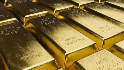 Stack of gold bars close up. Financial concepts. 3d rendering.