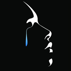 vector illustration of a female light and shadow face with tears flowing down her cheeks. victim of violence, domestic violence, abuse, harassment. stop violence against women. social poster, print. - obrazy, fototapety, plakaty