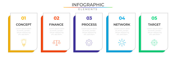 Rectangle colorful infographic plan concept design vector with icons. Business workflow network project template for company presentation and report.	
