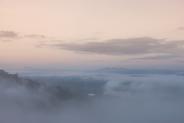Mountains in the morning fog.