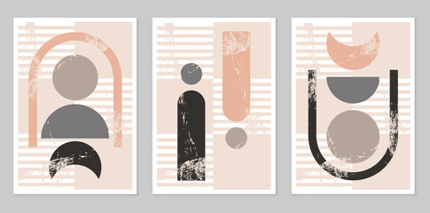 Abstraction. A set of abstract graphic collections. Modern aesthetic background with geometric shapes. Boho-style wall decor. Organic form. Composition of simple figures.