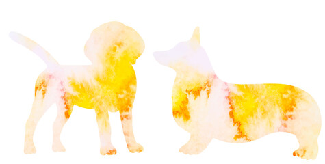dogs watercolor silhouette on white background, isolated, vector