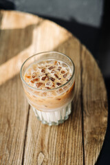 cup of coffee on wooden background, relax time, latte	