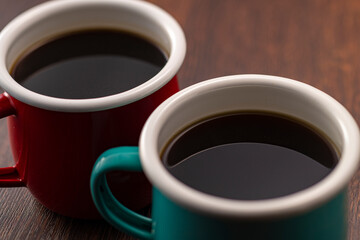 ホーローカップに淹れた美味しいコーヒー