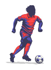 Fototapeta na wymiar Color Soccer Player Playing The Ball