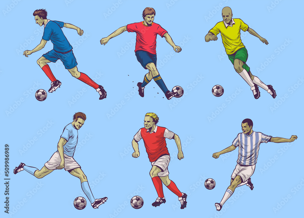 Poster Set of Vintage Football player Drawing