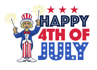 Happy 4th of july design with cartoon of Uncle Sam