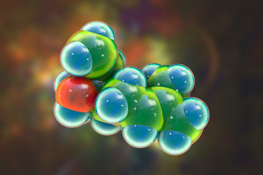Linalool molecule, 3D illustration. Naturally occurring organic compound found in essential oils of tea tree, coriander, cymbopogon, sweet orange, lavender and other plants, has antiseptic properties