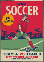 Vintage Soccer Game Poster with Texture