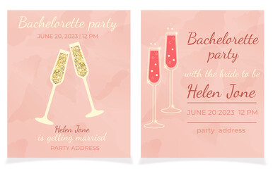 Bridal party invitation (birthday card etc.) with two glasses of champagne.