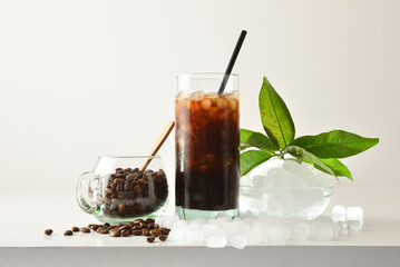 Coffee slush with beans and ice and isolated background