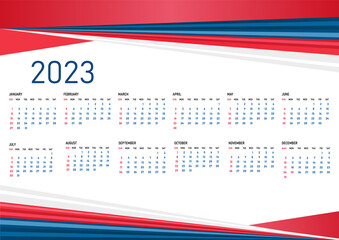 Calendar for 2023. Creative design. Starting the week on Sunday