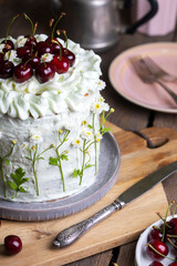 beautiful biscuit cake with sweet cherry