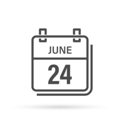 June 24, Calendar icon with shadow. Day, month. Flat vector illustration.