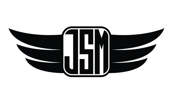 JSM three Letter Wings Flying Initial wing symbol minimalist creative concept flag icon professional logo design Vector template
