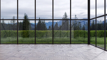 Illustration 3D rendering large luxury modern bright interiors Living room mockup computer digitally generated image