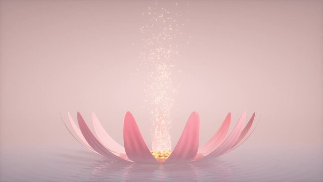 pink blooming lotus releasing glittering particles 3d rendered
