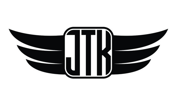 JTK three Letter Wings Flying Initial wing symbol minimalist creative concept flag icon professional logo design Vector template