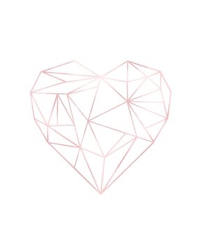 Heart diamond crystal in pink line colored gemstone. Hand drawn of jewelry decorative isolated in white background. Good for gift paper, wedding decor or card making.