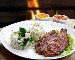 Grilled Steak with Salad and Mashed Potatoes