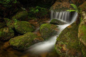 Waterfall of Jodlowka creek near Borowice village in Krkonose mountains
