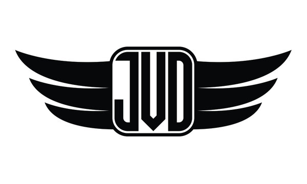 JVO three Letter Wings Flying Initial wing symbol minimalist creative concept flag icon professional logo design Vector template