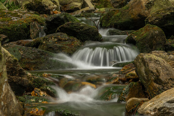 Fototapeta na wymiar Plomnica creek near Karpacz town in spring soon morning
