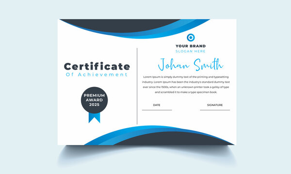 Blue and black creative multipurpose professional award certificate template design for any company