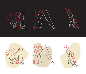 Abstract linear tango dance pose. dancing tango legs, lineart vector, minimalism, dance lovers. Hand drawn vector illustration.