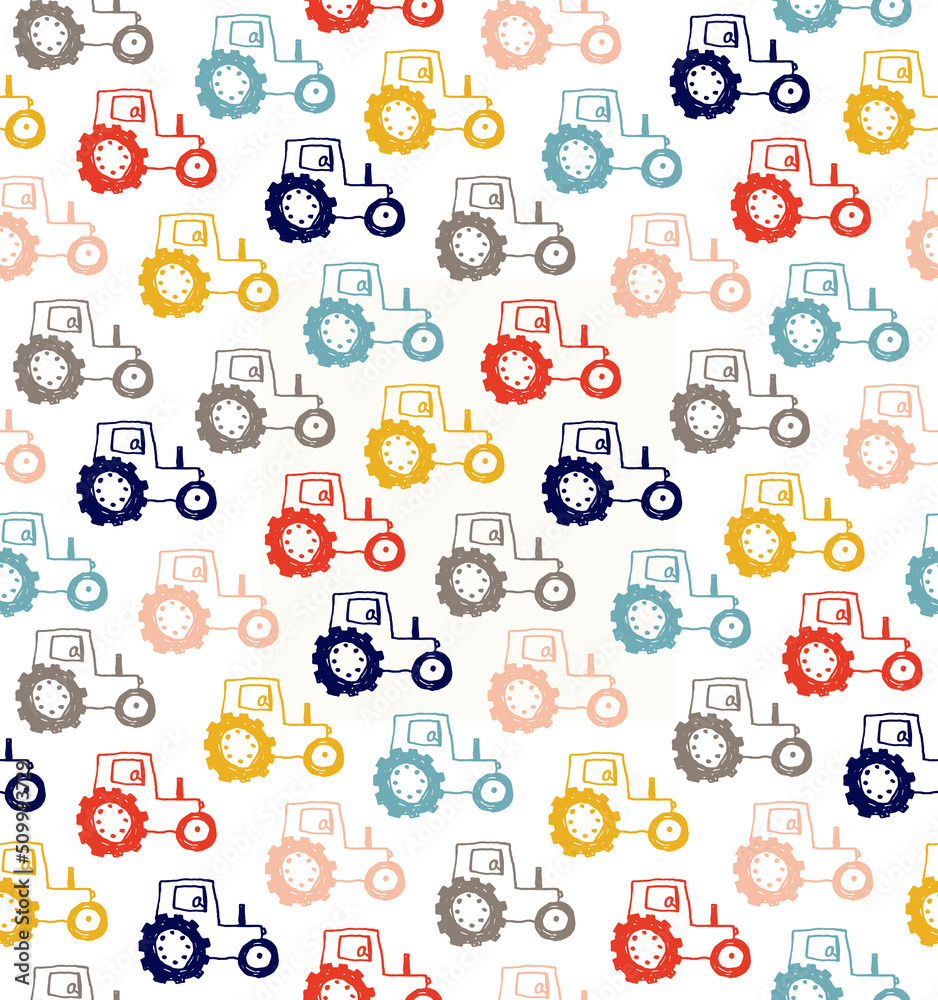 Poster Seamless pattern with color tractors