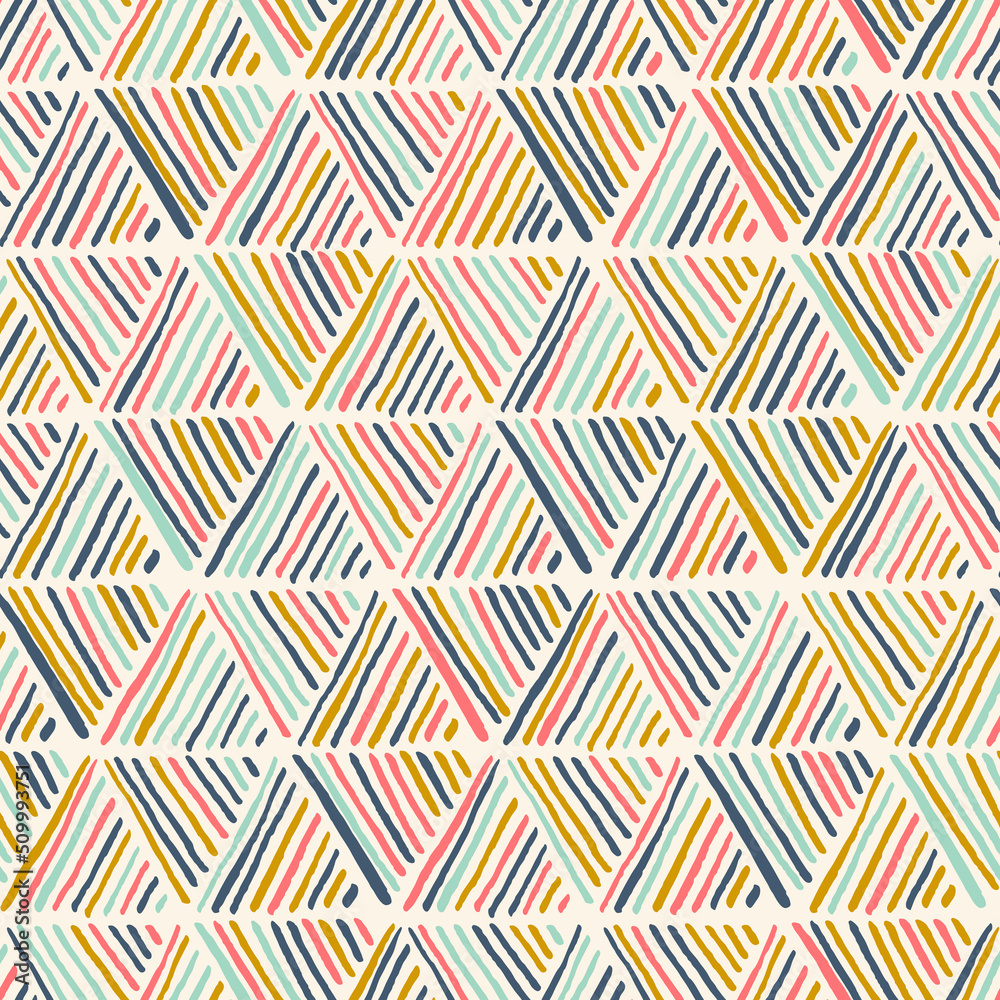 Poster seamless hand drawn pattern with striped triangles