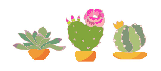 Vector flat cartoon home plant cactus in pot isolated on empty background-modern decoration, room interior elements, web site banner ad design