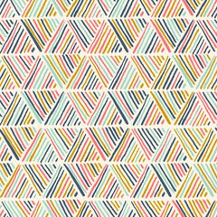 Seamless hand drawn pattern with striped triangles