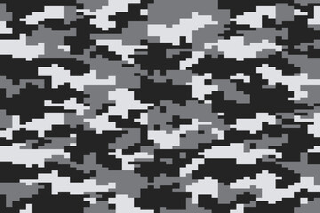 Fototapeta premium Black, grey, and white camouflage pattern. Trendy style pixel camo background