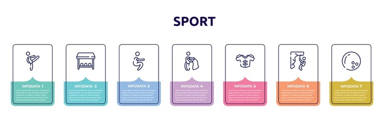 sport concept infographic design template. included master, team bench, squat, bullfight, protections, abseiling, bowling ball icons and 7 option or steps.