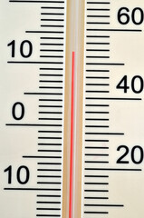 Thermomètre avec une double graduation degré centigrade et degré fahrenheit en gos plan