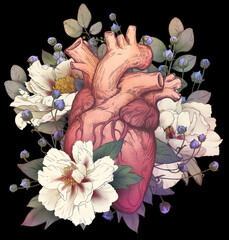 Collection of golden color anatomical heart graphics