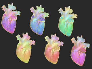 Collection of golden color anatomical heart graphics