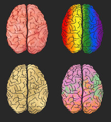 Colorful graphic brains golden rainbow