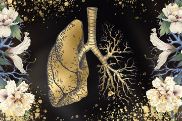 Golden floral graphic lungs illustration