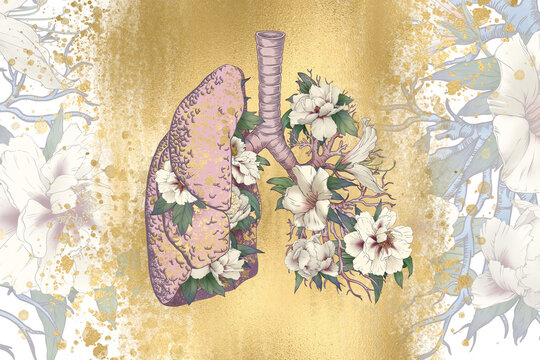 Illustration of blooming lungs on golden background