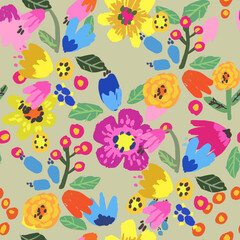 Fototapeta na wymiar Seamless pattern with bright flowers. Background with flowers