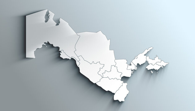 Modern White Map of  Uzbekistan with Regions With Shadow